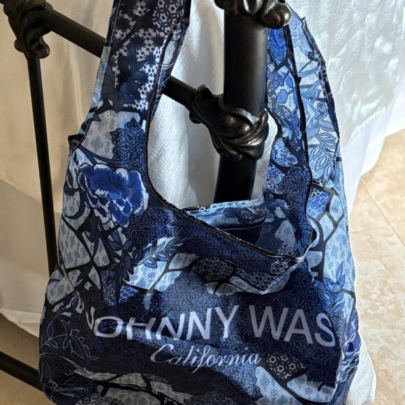 Johnny Was Blue Nylon Silky Tote Bag - Picture 9 of 13